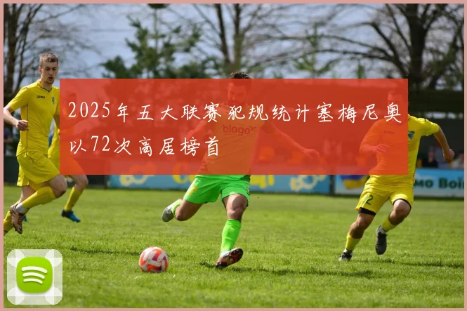 2025年五大联赛犯规统计塞梅尼奥以72次高居榜首